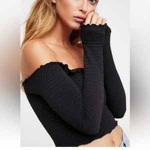 Free People Intimately Textured Long Sleeve Crop Black M/L